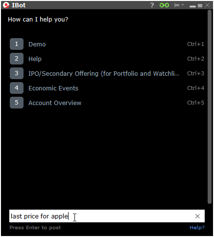 让IBot搜索苹果的股价
