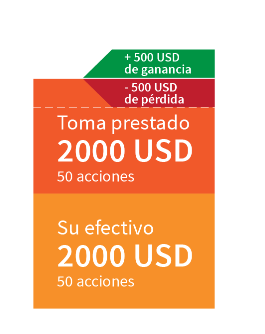 Ejemplo de pérdidas o ganancias en la negociación de acciones utilizando margen