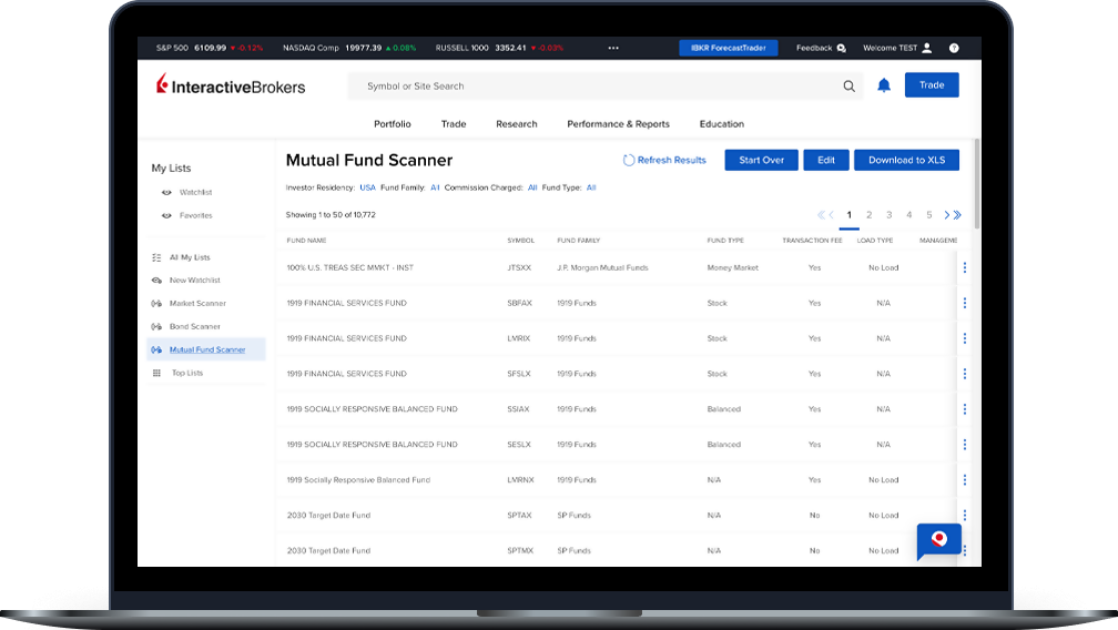 Mutual fund search computer